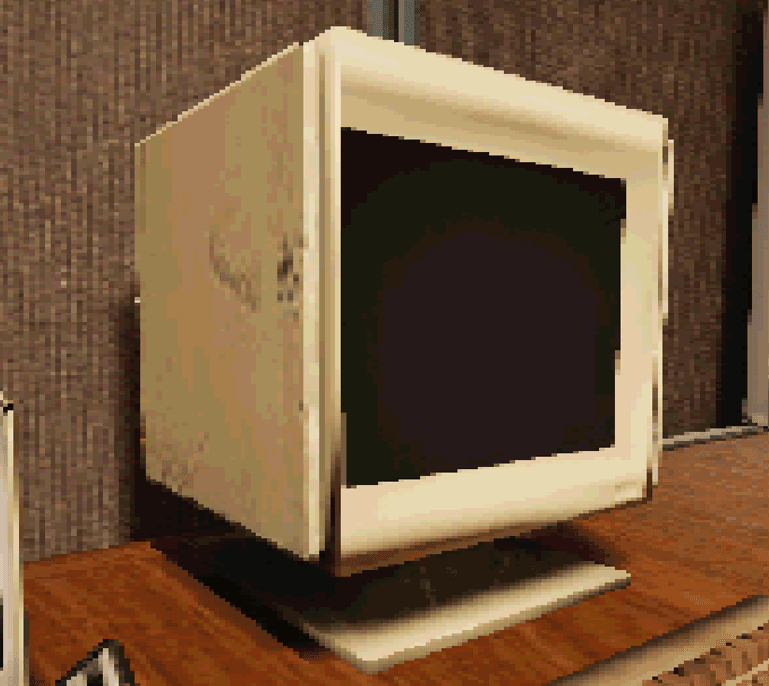 Close-up of the CRT monitor used for market access.
